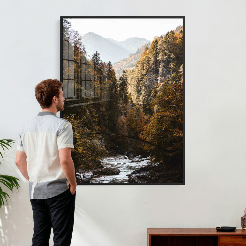 Autumn Forest Mountain Wall Art Canvas Print, Nature Landscape