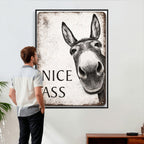 Funny Donkey Bathroom Wall Art Canvas Print, Nice Ass Farm Animal Sign