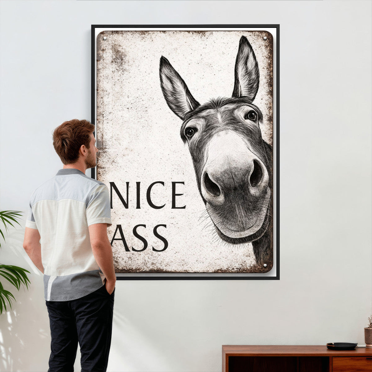 Funny Donkey Bathroom Wall Art Canvas Print, Nice Ass Farm Animal Sign