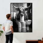Texas Longhorn Cow Toilet Paper Canvas Wall Art, Funny Bathroom Decor