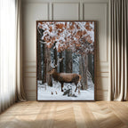 Serene Landscape Wall Art Canvas Print, Framed Winter Wonderland Deer Art, Rustic Cabin Decor