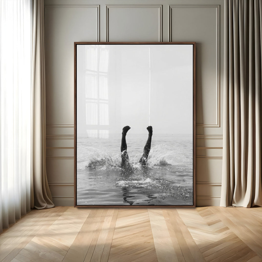 Black White Splash Wall Art | Framed Ocean Water Canvas