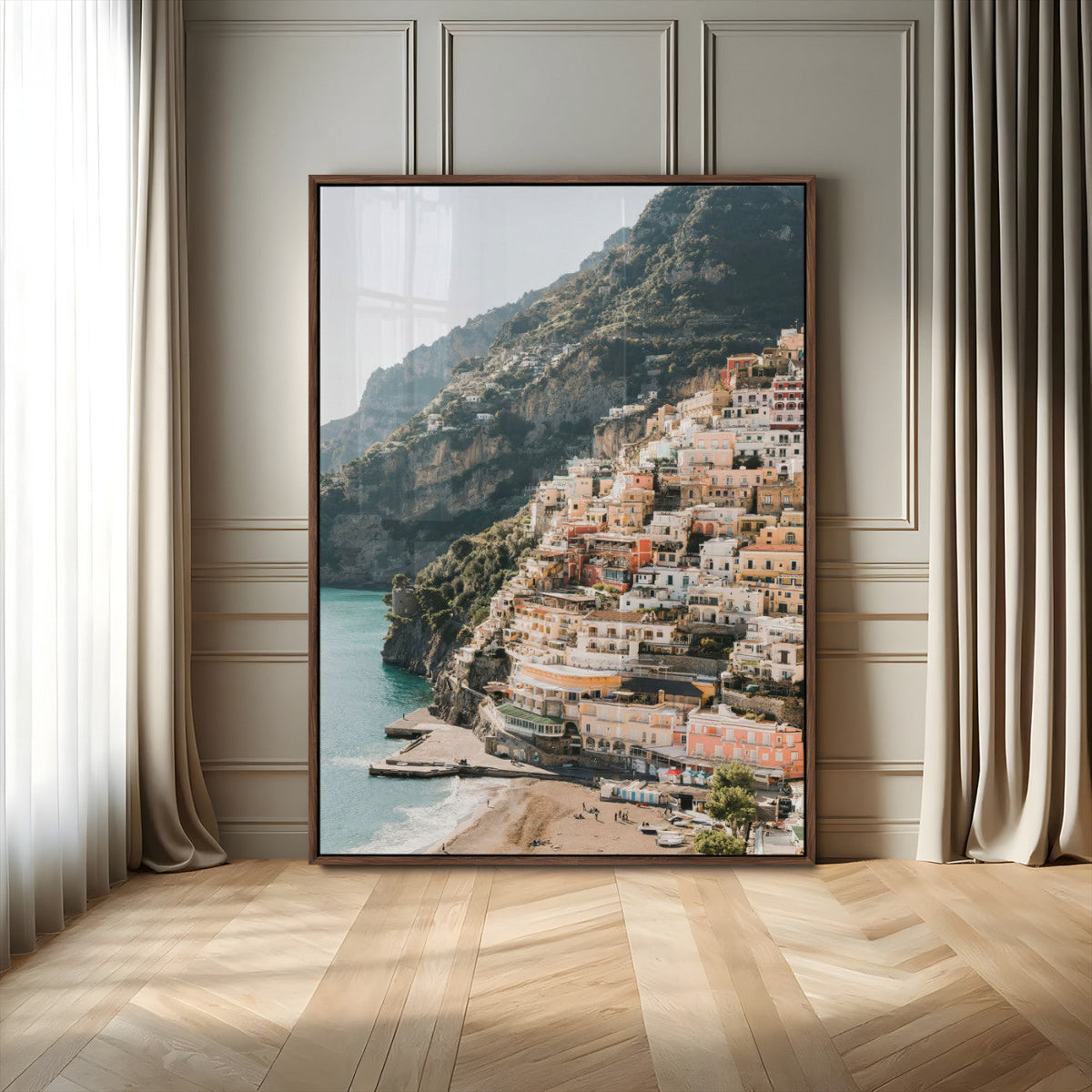 Mediterranean Coastal Cliffside Town Wall Art | Vibrant Seaside Canvas Print
