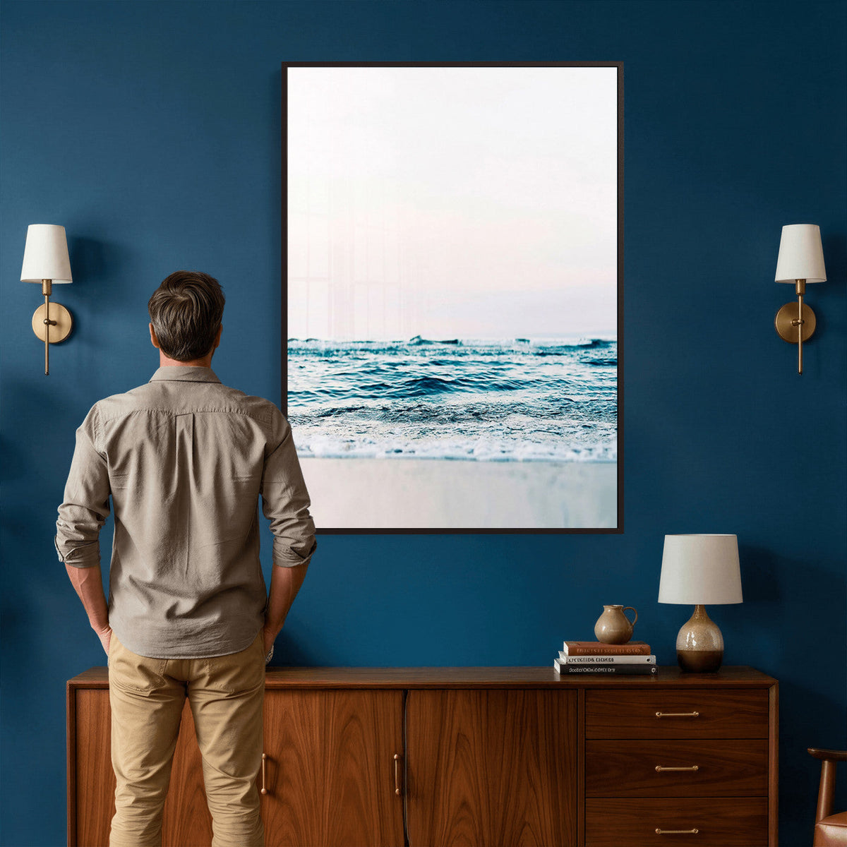 Ocean Wave Wall Art Canvas Print, Minimal Seascape