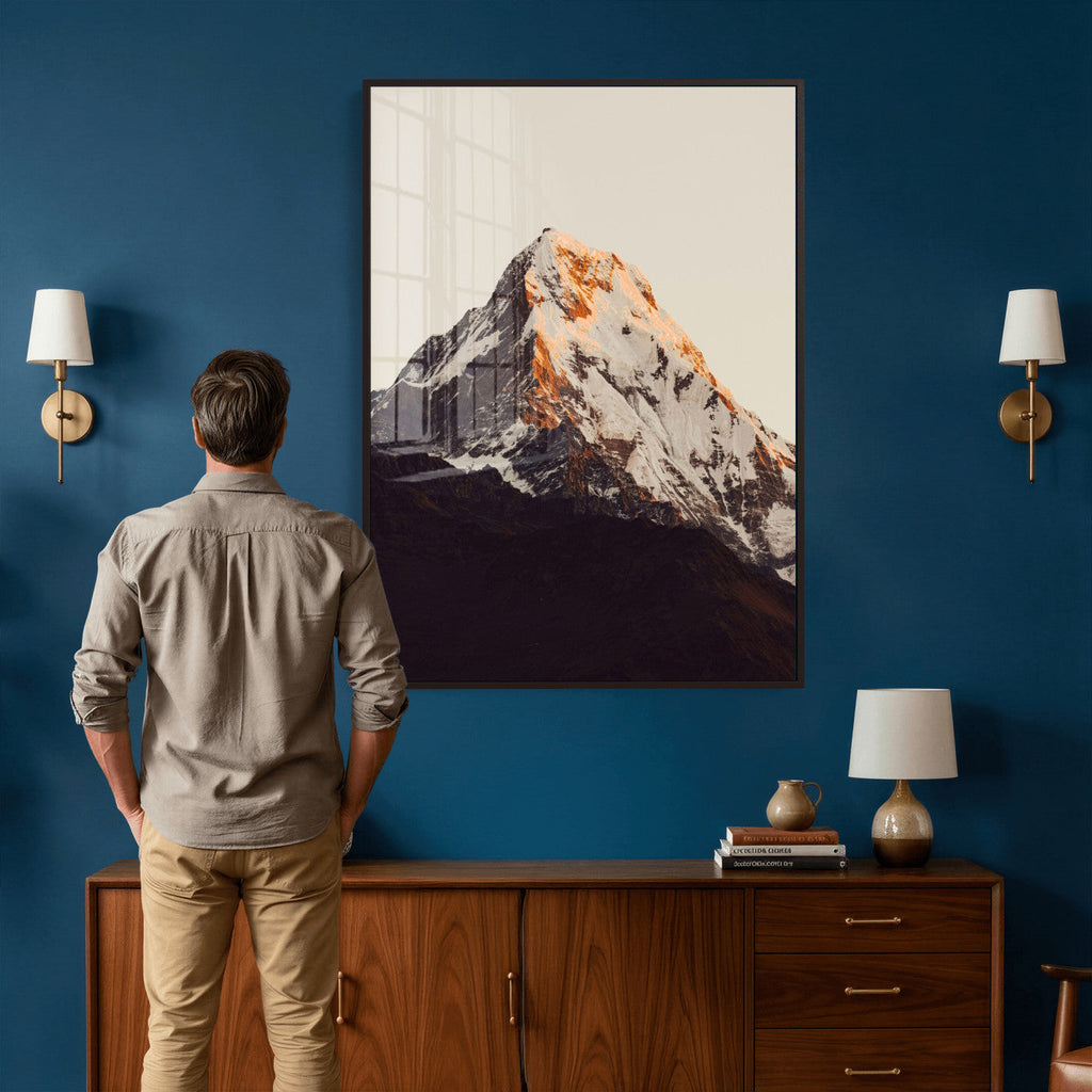 Golden Peak Mountain Wall Art Canvas Print, Minimal Alpine Landscape