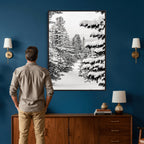 Winter Pine Forest Wall Art Canvas Print, Minimal Winter Landscape
