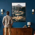 Desert Wall Art Canvas Print, Volcanic Landscape with Soft Wildflowers