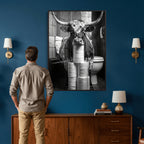 Texas Longhorn Cow Toilet Paper Canvas Wall Art, Funny Bathroom Decor