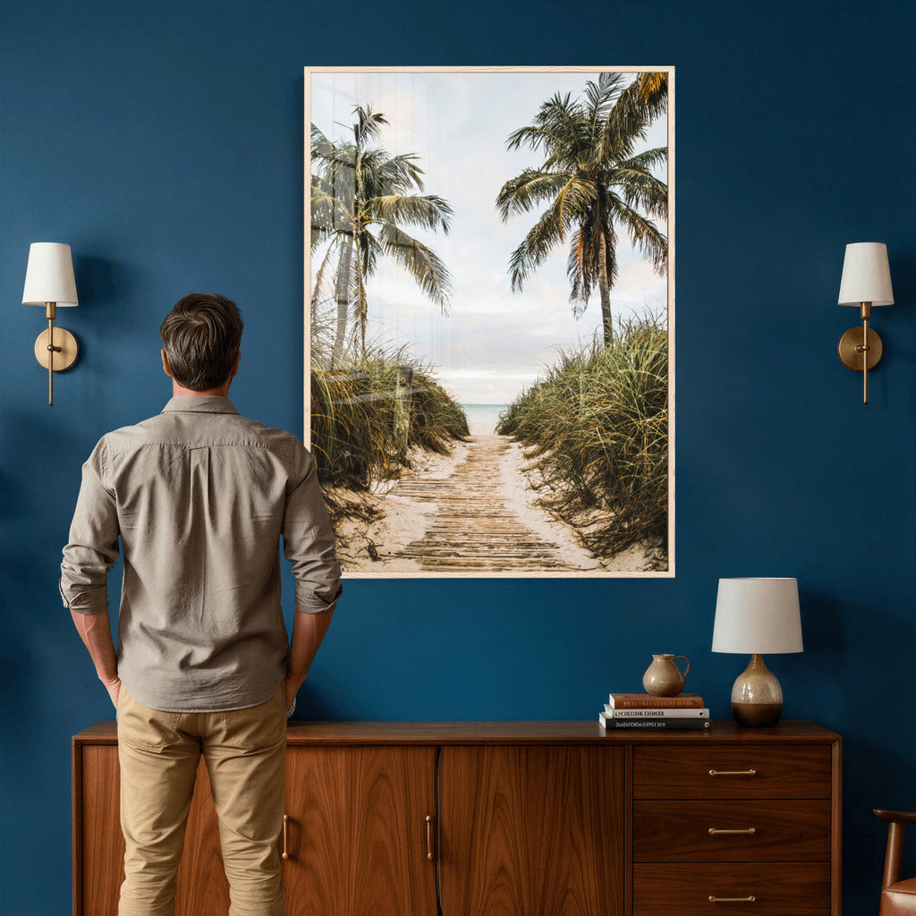 Tropical Palm Wall Art | Sandy Pathway Canvas Print, Ocean View