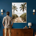 Tropical Palm Wall Art | Sandy Pathway Canvas Print, Ocean View