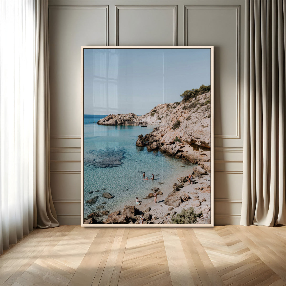 Clear Blue Water Beach Wall Art | Framed Rocky Cove Canvas