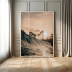 Sunset Wave Ocean Wall Art | Framed Palm Tree Canvas