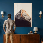 Golden Peak Mountain Wall Art Canvas Print, Minimal Alpine Landscape