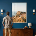 Rocky Coastline Wall Art Canvas Print, Minimal Coastal Landscape
