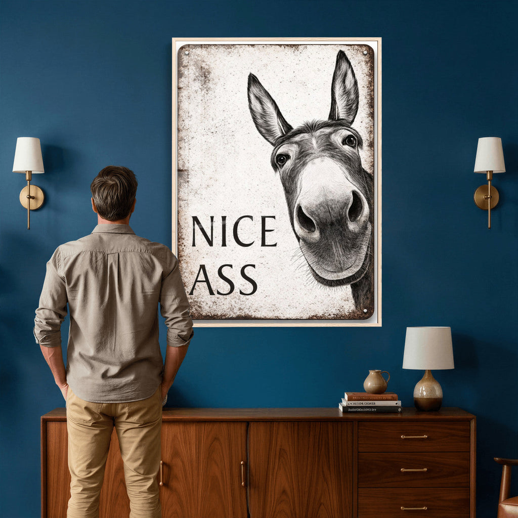 Funny Donkey Bathroom Wall Art Canvas Print, Nice Ass Farm Animal Sign