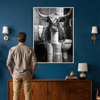 Texas Longhorn Cow Toilet Paper Canvas Wall Art, Funny Bathroom Decor