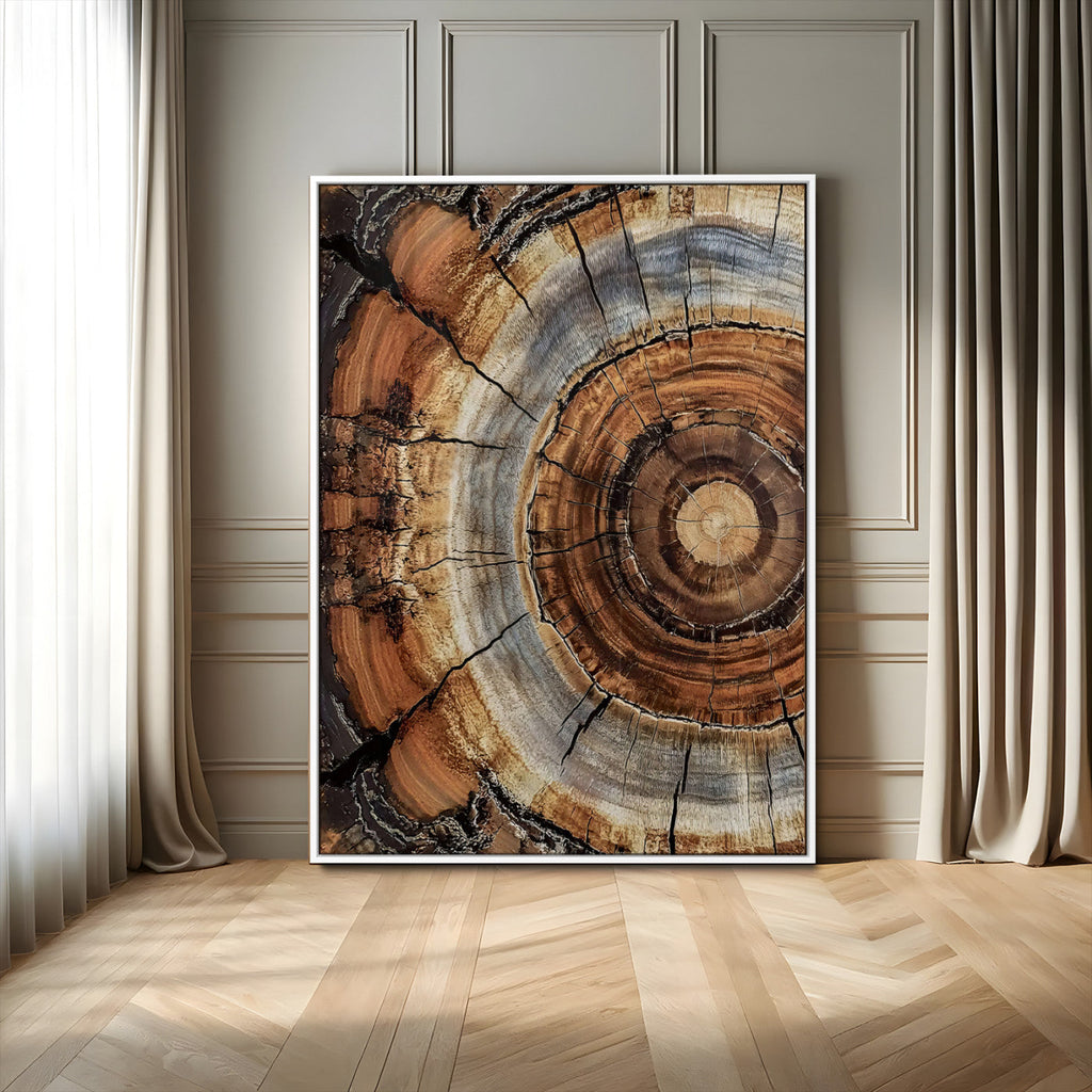 Tree Rings Wall Art Canvas Print | Rustic Cracked Wood Cross Section