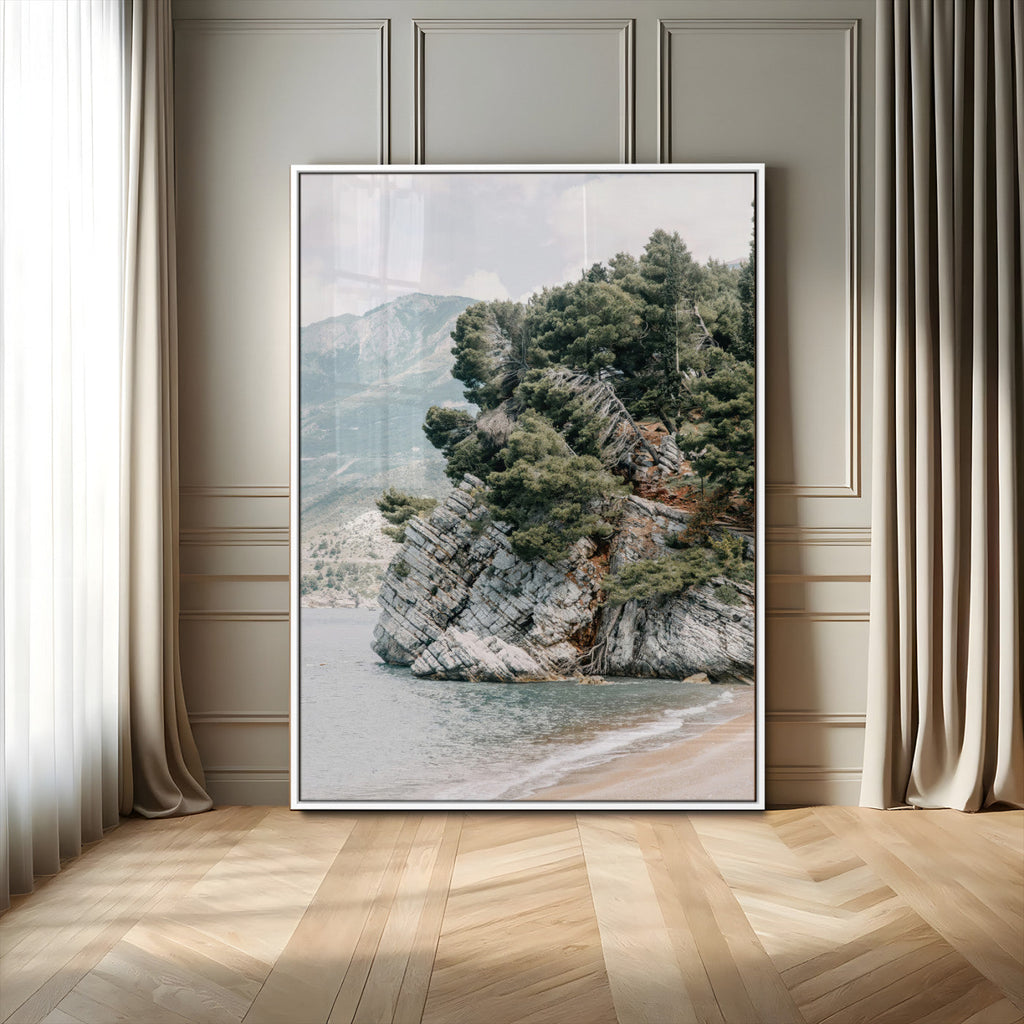 Beach Trees Wall Art Canvas Print, Framed Earthy Beachside Coastal Nature Art