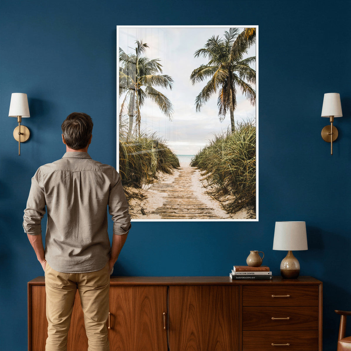 Tropical Palm Wall Art | Sandy Pathway Canvas Print, Ocean View