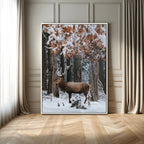 Serene Landscape Wall Art Canvas Print, Framed Winter Wonderland Deer Art, Rustic Cabin Decor