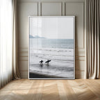 Surfer Silhouettes Wall Art Canvas Print, Framed Minimalist Ocean Art, Soft Horizon Coastal Decor