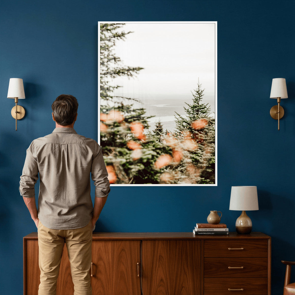 Fall Forest Wall Art Canvas Print | Soft Evergreen Woodland
