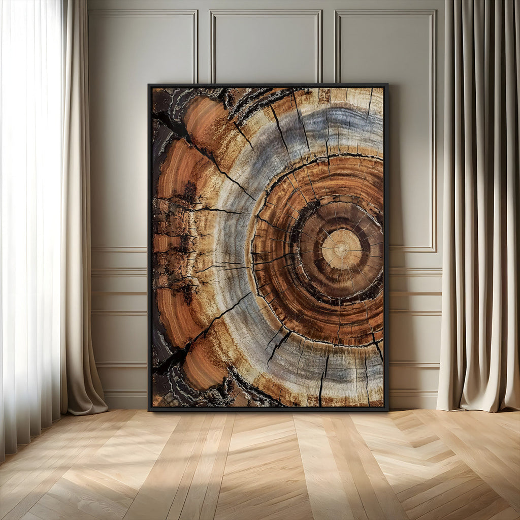 Tree Rings Wall Art Canvas Print | Rustic Cracked Wood Cross Section