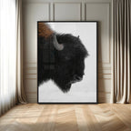 Western Rustic Wall Art Canvas Print, Framed Black and White Buffalo Photography, Wildlife Country Decor