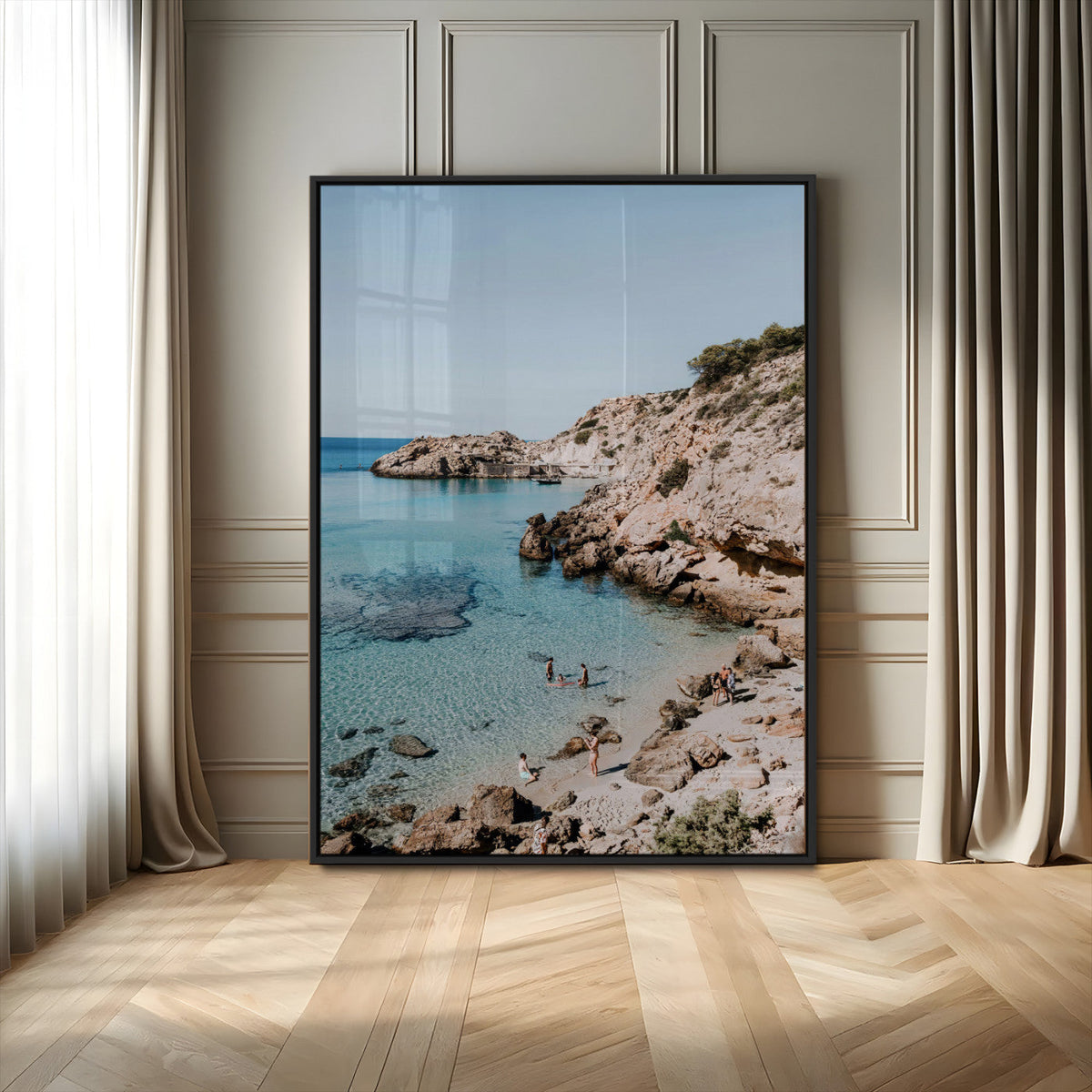 Clear Blue Water Beach Wall Art | Framed Rocky Cove Canvas