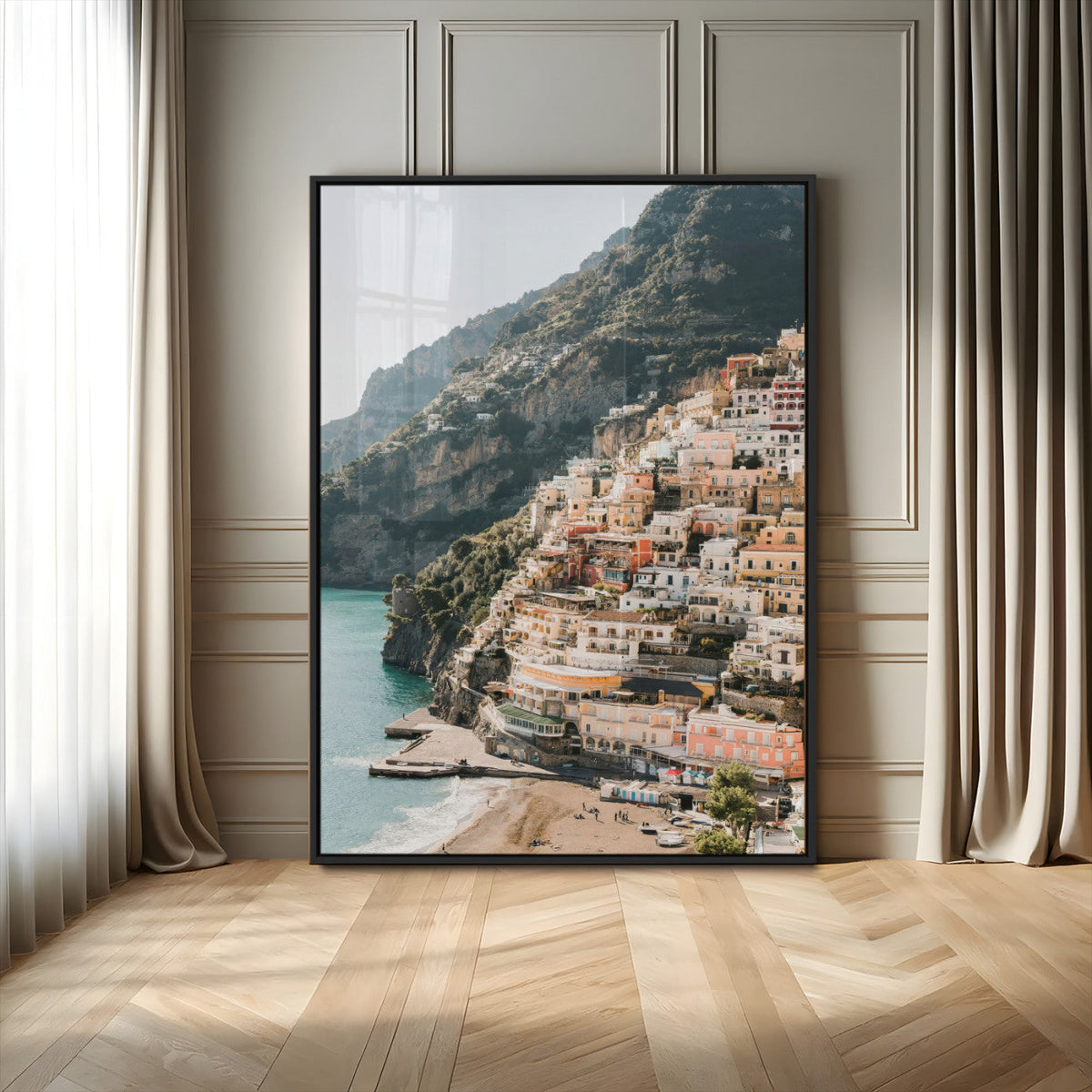 Mediterranean Coastal Cliffside Town Wall Art | Vibrant Seaside Canvas Print