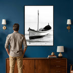 Minimal Boat Wall Art Canvas Print | Black and White Coastal Photography
