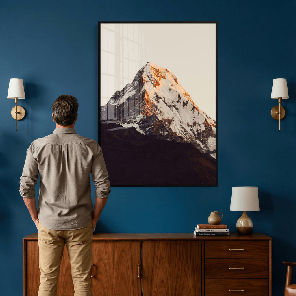 Golden Peak Mountain Wall Art Canvas Print, Minimal Alpine Landscape