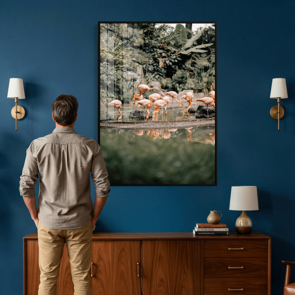 Flamingo Wall Art Canvas Print, Tropical Wildlife Scene