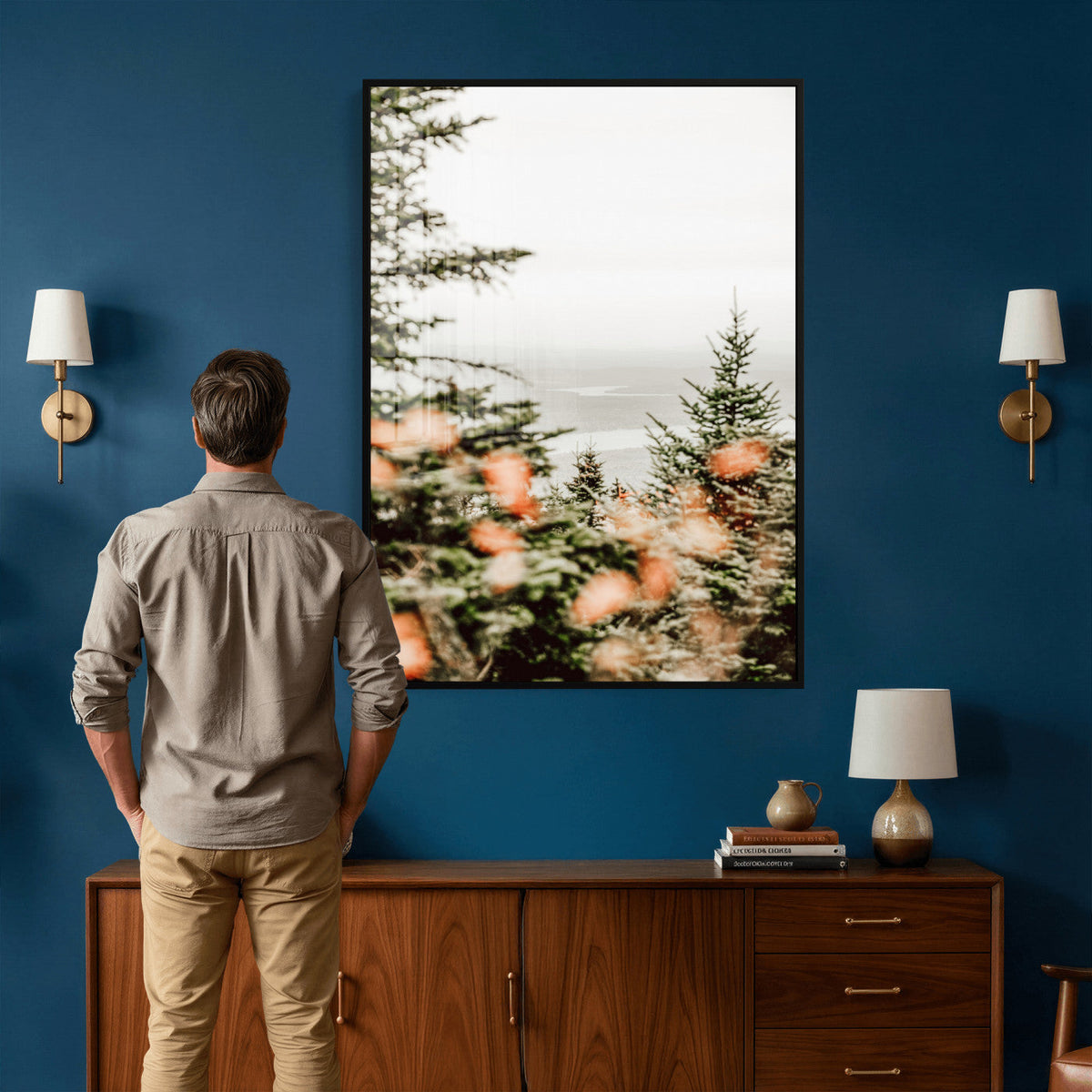 Fall Forest Wall Art Canvas Print | Soft Evergreen Woodland