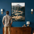 Desert Wall Art Canvas Print, Volcanic Landscape with Soft Wildflowers