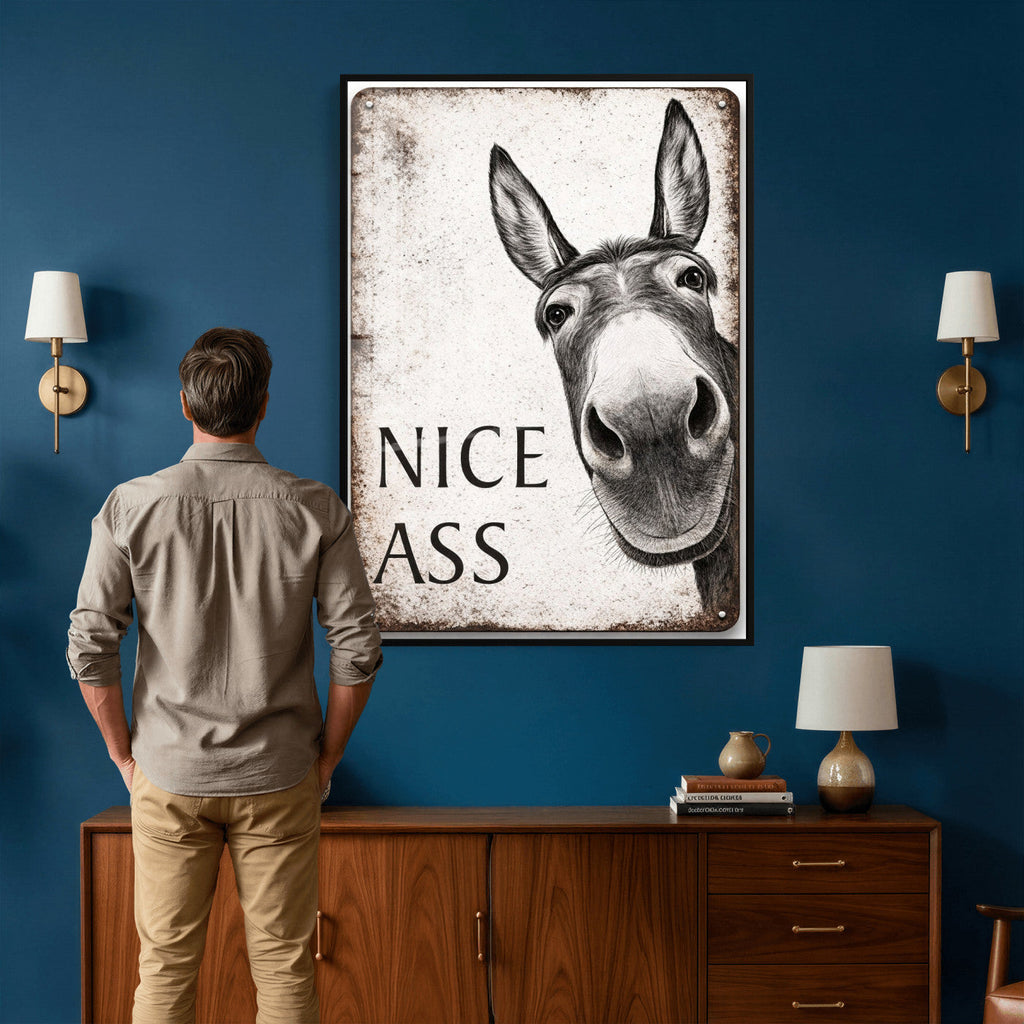 Funny Donkey Bathroom Wall Art Canvas Print, Nice Ass Farm Animal Sign