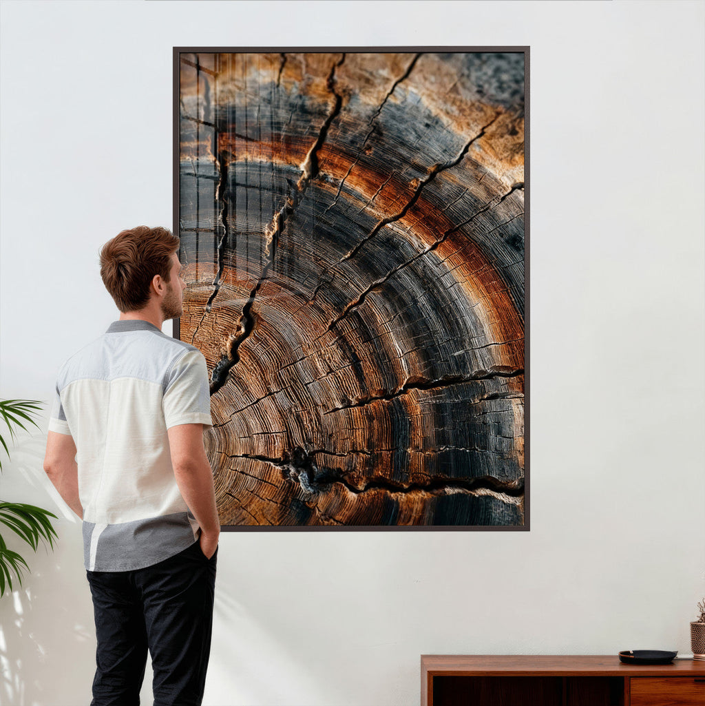 Abstract Tree Rings Wall Art Canvas Print, Wood Grain Rings Artwork