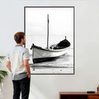 Minimal Boat Wall Art Canvas Print | Black and White Coastal Photography