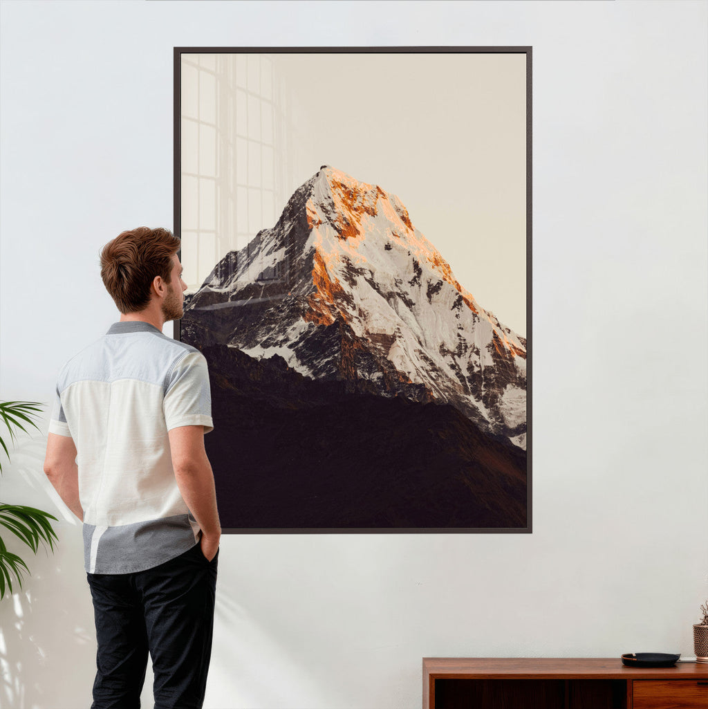 Golden Peak Mountain Wall Art Canvas Print, Minimal Alpine Landscape
