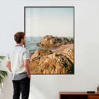 Rocky Coastline Wall Art Canvas Print, Minimal Coastal Landscape