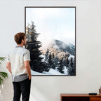Snowy Mountain Forest Wall Art Canvas Print, Winter Pine Landscape