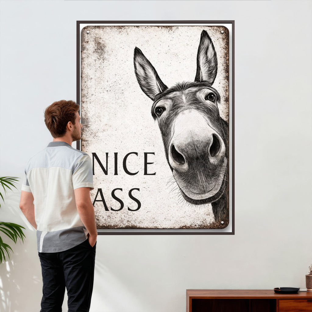 Funny Donkey Bathroom Wall Art Canvas Print, Nice Ass Farm Animal Sign