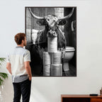 Texas Longhorn Cow Toilet Paper Canvas Wall Art, Funny Bathroom Decor