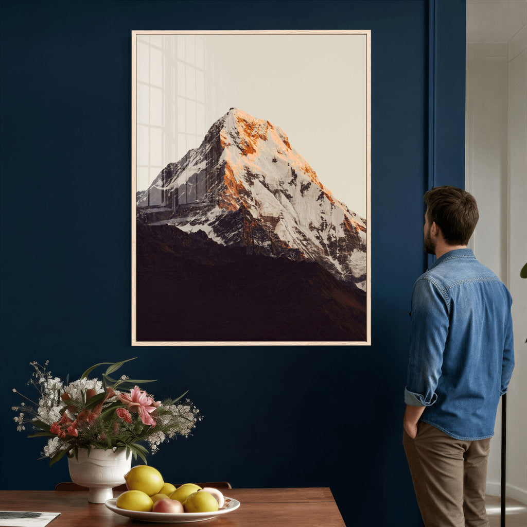 Golden Peak Mountain Wall Art Canvas Print, Minimal Alpine Landscape