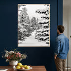 Winter Pine Forest Wall Art Canvas Print, Minimal Winter Landscape