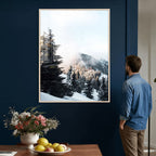 Snowy Mountain Forest Wall Art Canvas Print, Winter Pine Landscape