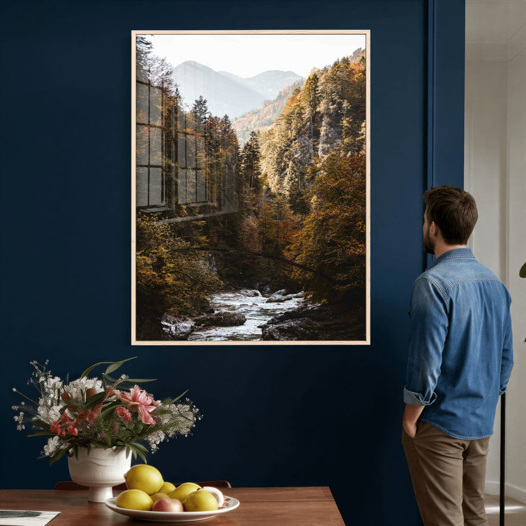 Autumn Forest Mountain Wall Art Canvas Print, Nature Landscape