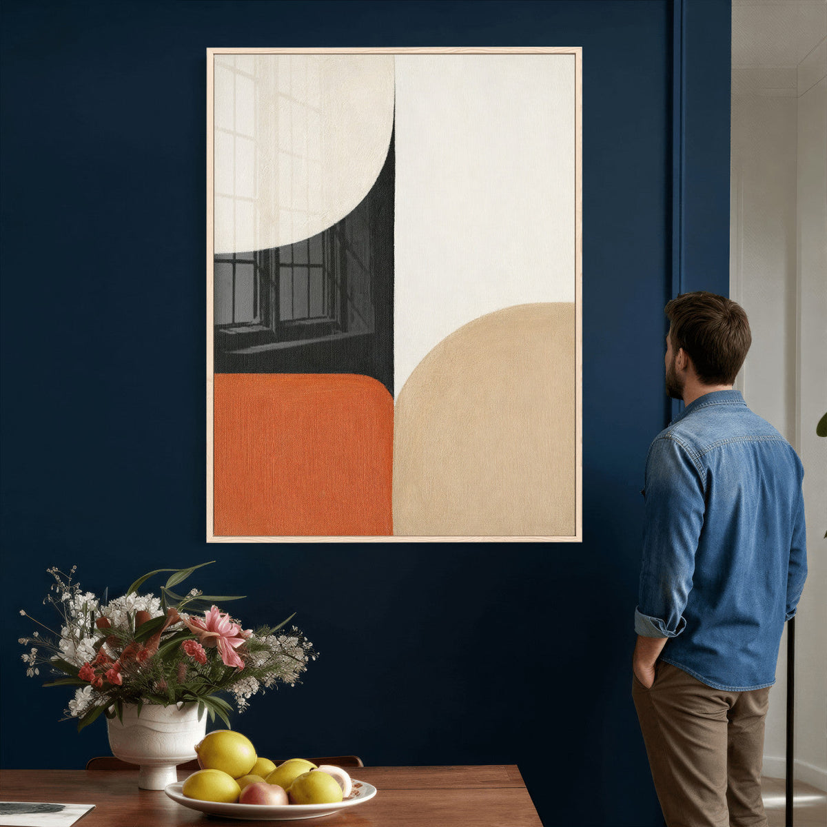 Geometric Abstract Wall Art Canvas Print, Orange Blue