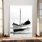 Minimal Boat Wall Art Canvas Print | Black and White Coastal Photography