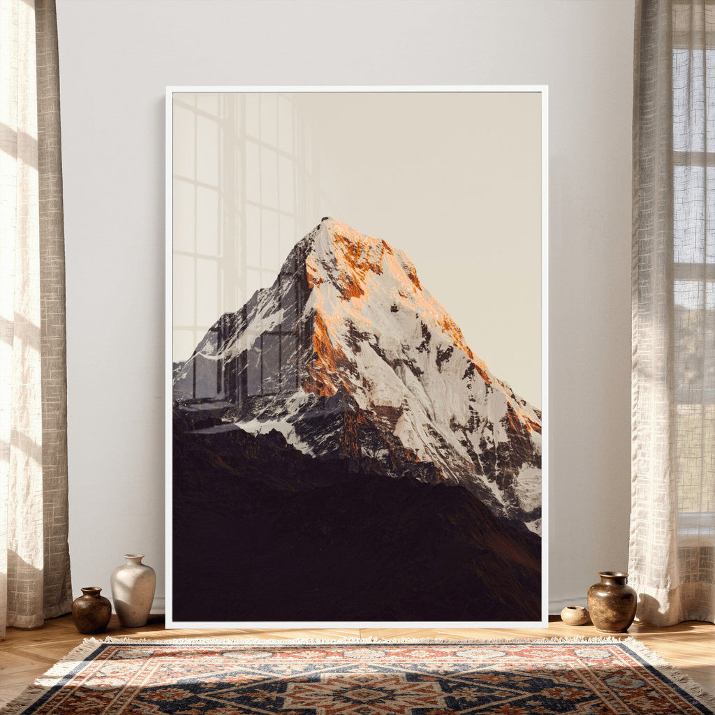 Golden Peak Mountain Wall Art Canvas Print, Minimal Alpine Landscape